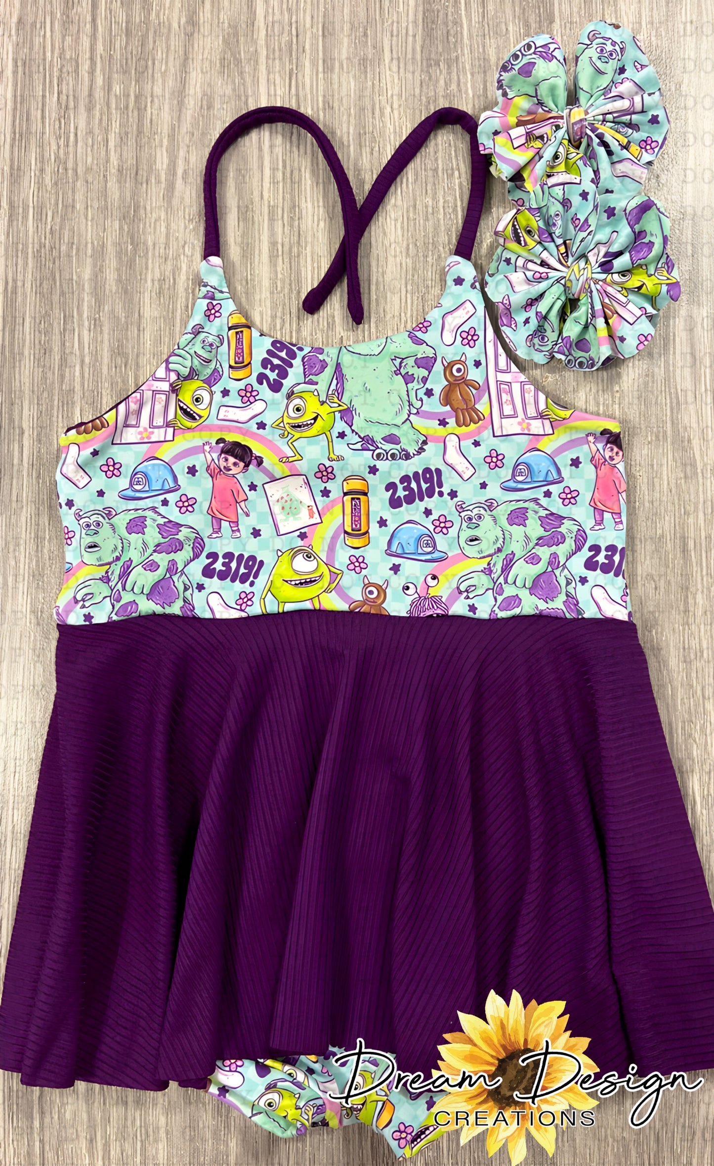 5T halter tie romper with shredded piggies